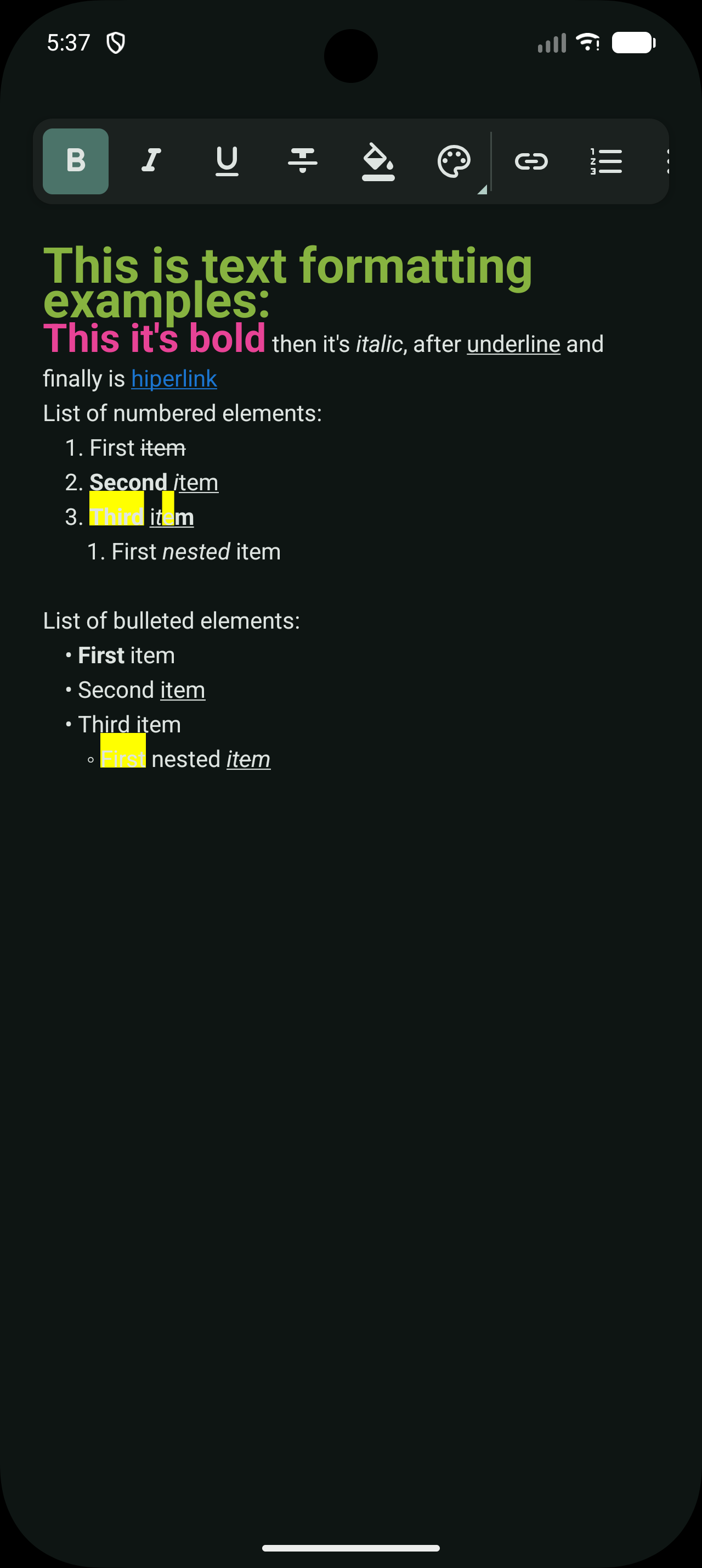 TextKit dark theme